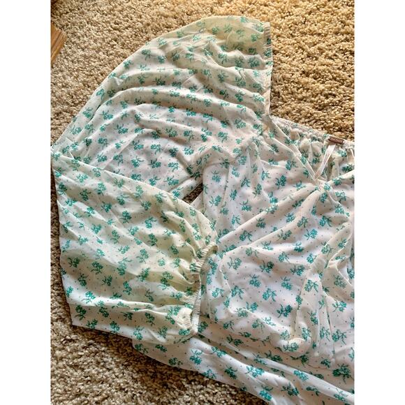 Free People White Floral Lace Cropped Top XS Balloon Sleeve Boho - Picture 4 of 9